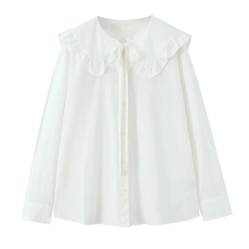 

Осенне-зимняя новая женская одежда, простая и универсальная повседневная однобортная рубашка с маленьким круглым воротником и длинными рукавами