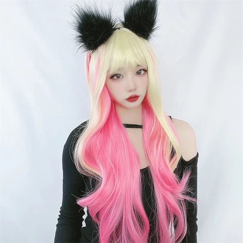 

Высокотемпературный парик из искусственного шелка с имитацией кожи головы, женский, с крупными волнами, золотистый градиент, натуральный, повседневный, розовый, в стиле интернет-знаменитостей, длинные вьющиеся волосы