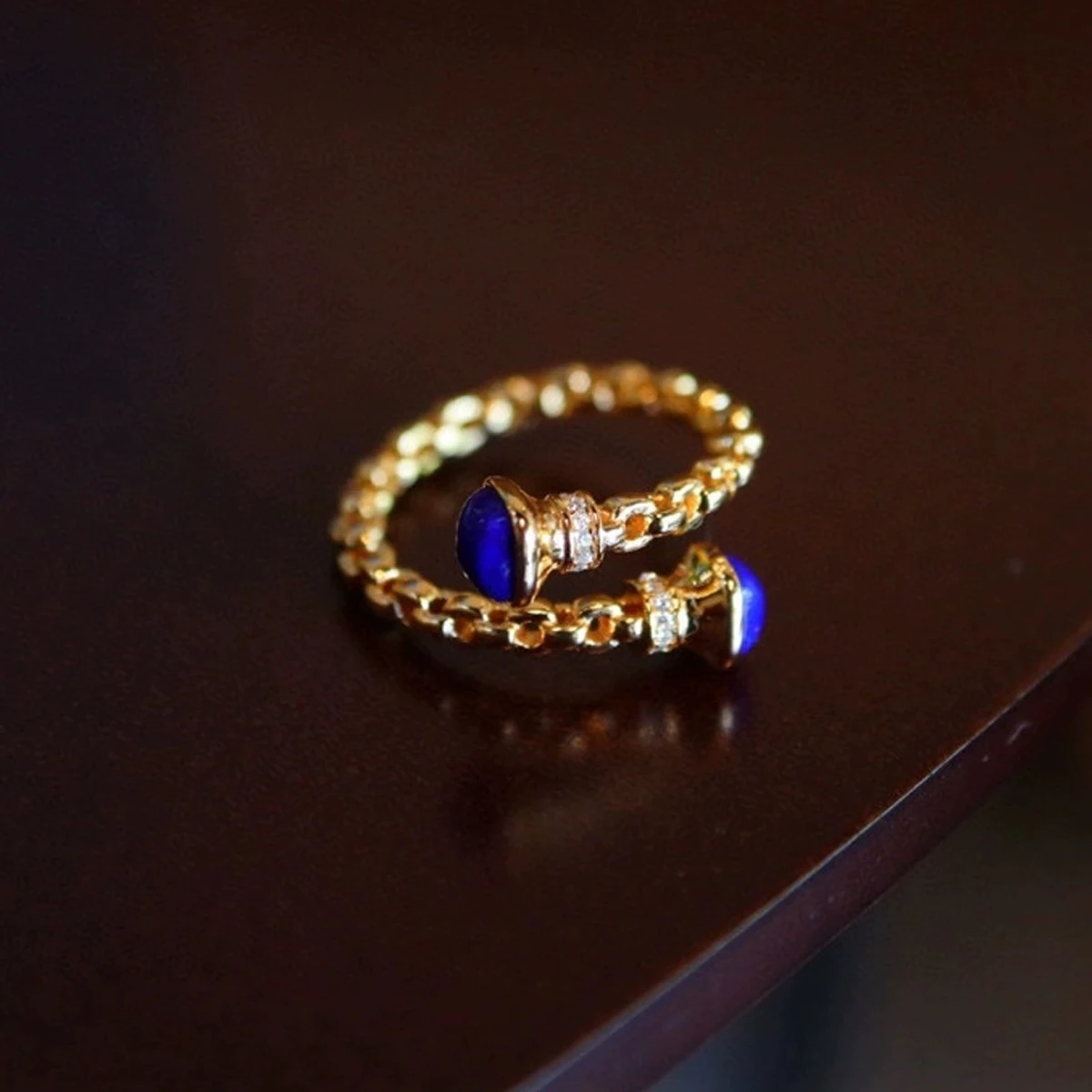

Lapis Lazuli Rings Woman 925 Sterling Silver Jewelry Adjustable Chain Shape Retro Medieval Style Luxury Vintage Dating New In