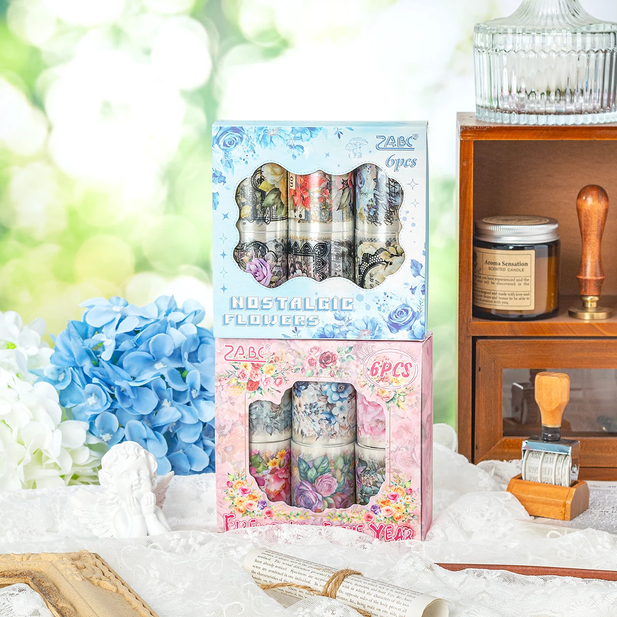 

6 Rolls/Box Vintage Bright Floral Pattern Stickers,waterproof Material Sticker Rolls, For Scrapbook Decorative Washi Tape