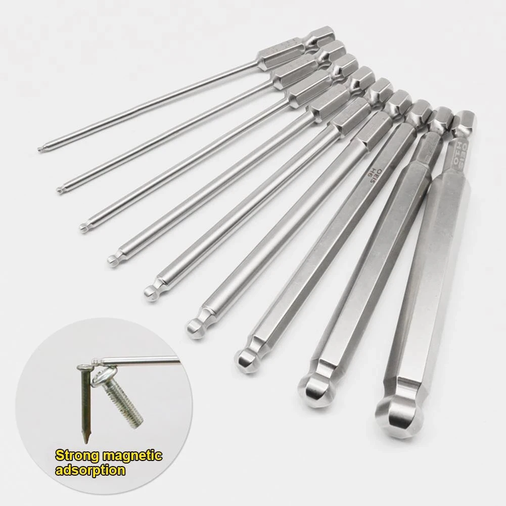 100mm Ball End Hex Screwdriver Bits Metric Hex Bit Magnetic Driver Bit H1.5 H-2.5 H3 H4 H5 H6 H8 H10