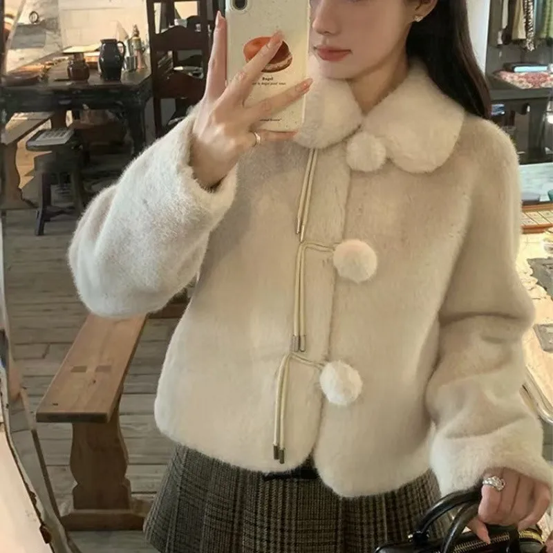 Autumn and winter new imitation mink fur coat female small fragrance short style coat doll collar age reduction shirt