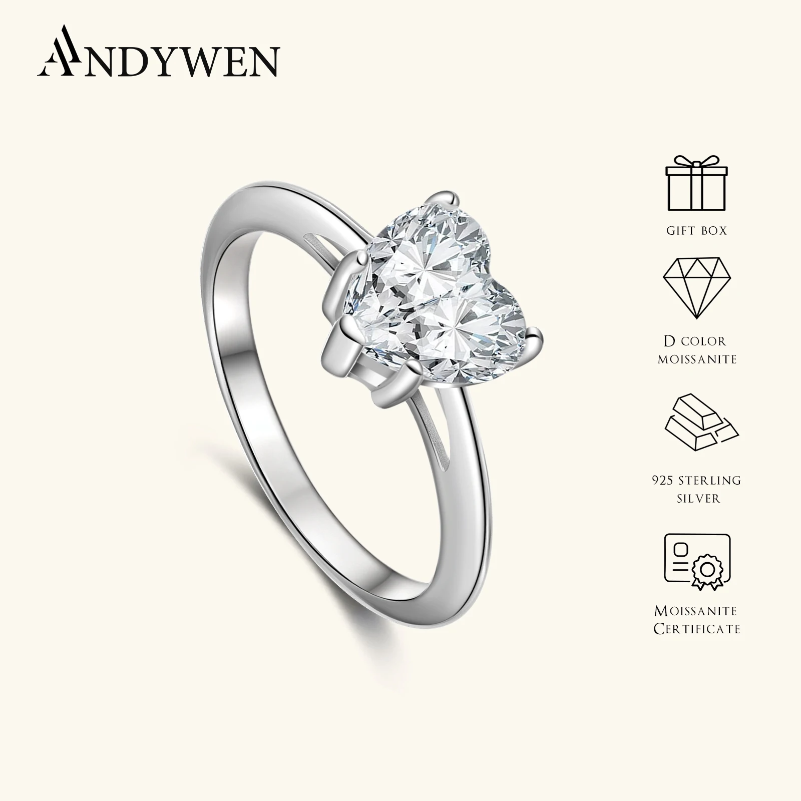 

ANDYWEN 2 карата овальное сердце грушевидной формы D цвет кольцо с муассанитом стерлингового серебра 925 пробы 2025 обручальное кольцо вечность женский подарок ювелирные изделия