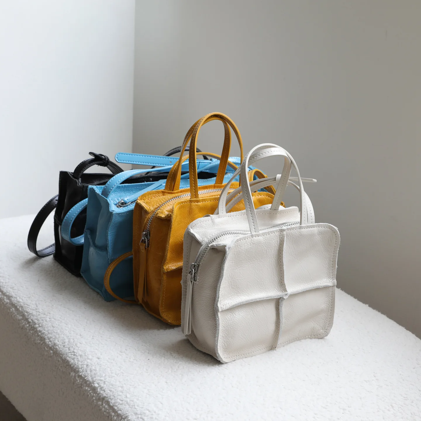 

FIRMRANCH Niche Artistic Retro Handmade Patchwork Cowhide Square Bag Minimalist Genuine Leather Shoulder Crossbody Women's Purse