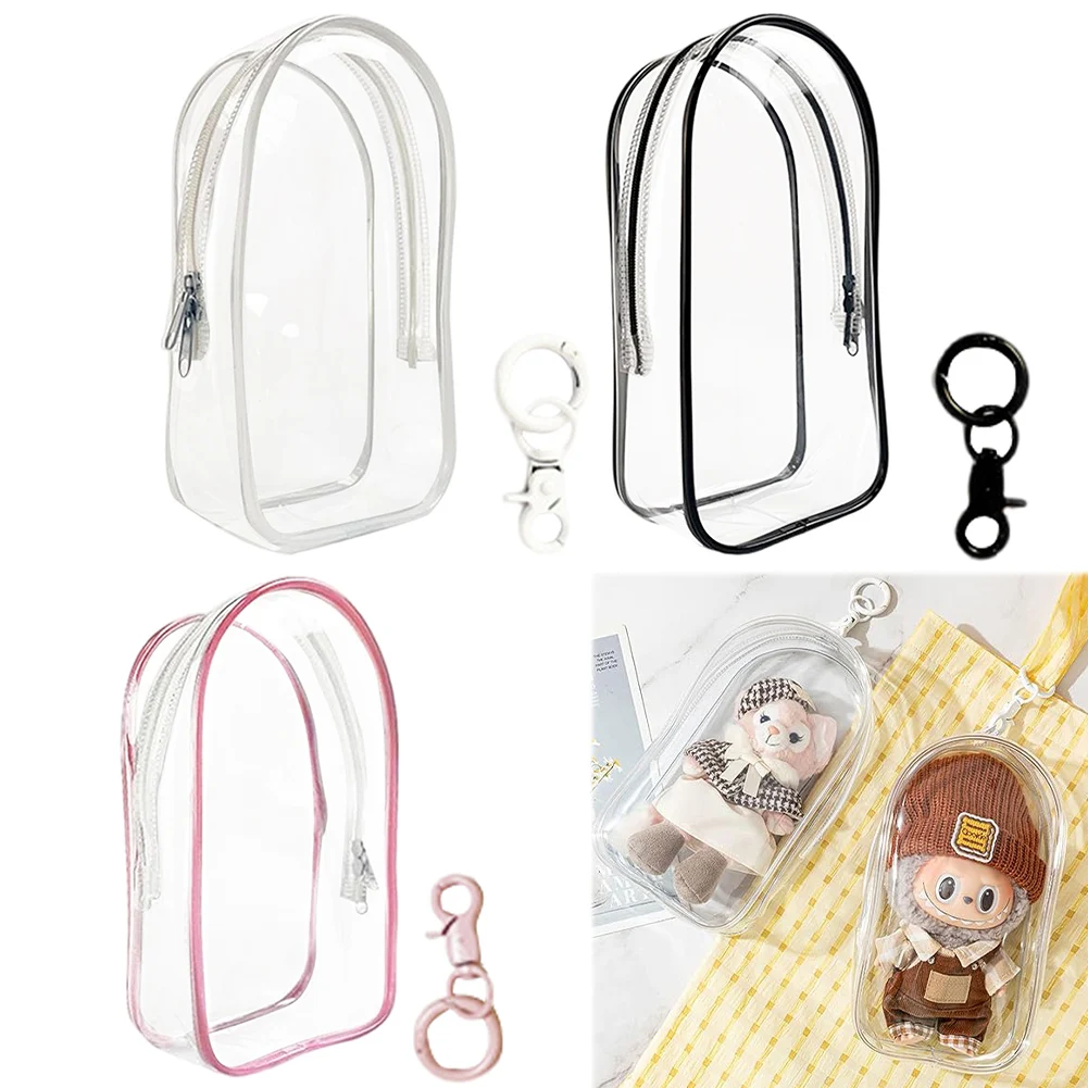 

Clear Figure Display Bag Dolls Carrying Case with Keychain PVC Doll Bag Zipper Closure Small Character Pouch for Collectibles