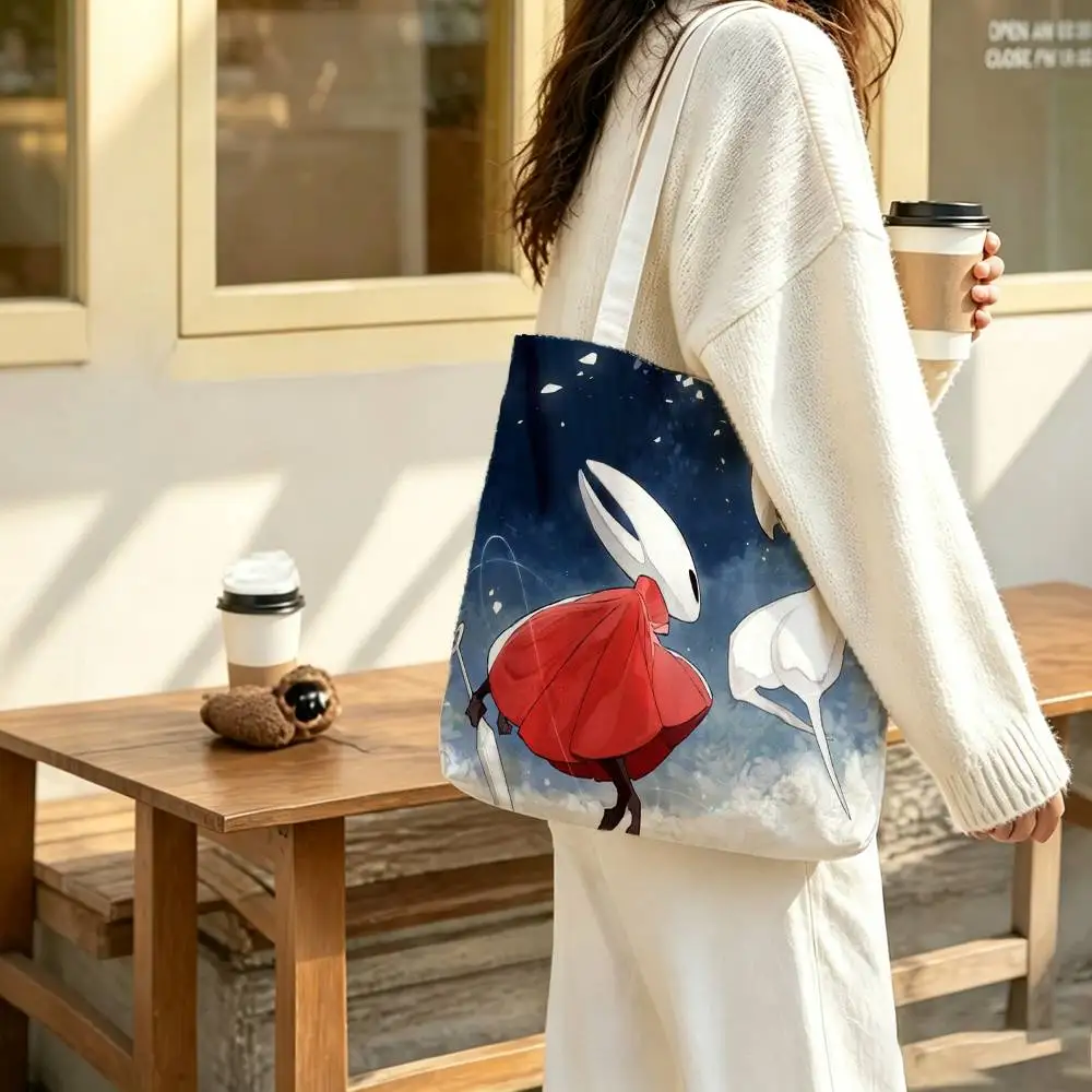 Game H-Hollow Knight Silksong Print Bag Eco Shopper Cotton Jute Bag Reusable Bag Foldable Reusable Sac Tissu