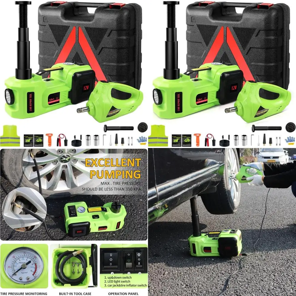 

Комплект 5-тонного электрического автомобильного домкрата 12 В для внедорожников, MPV, седанов и грузовиков — диапазон подъема 6,1-20,86 с ударным ключом и накачивателем шин f