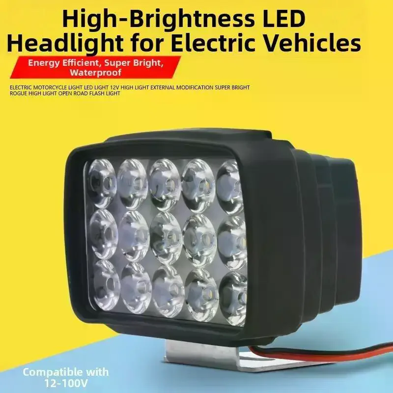 12V-80V 15 LED Motorcycle Worklight Super Bright Front Headlight Fog Lamp for Motorbike Scooter Off-Road 1PC