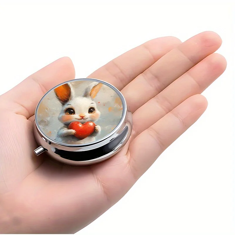 1 Medicine Box with 3 Compartments, Cute Rabbit and Heart-Themed Mini Medicine Box, Medication Storage Box, Portable Medicine Box, Suitable for or Can Fit in a Wallet