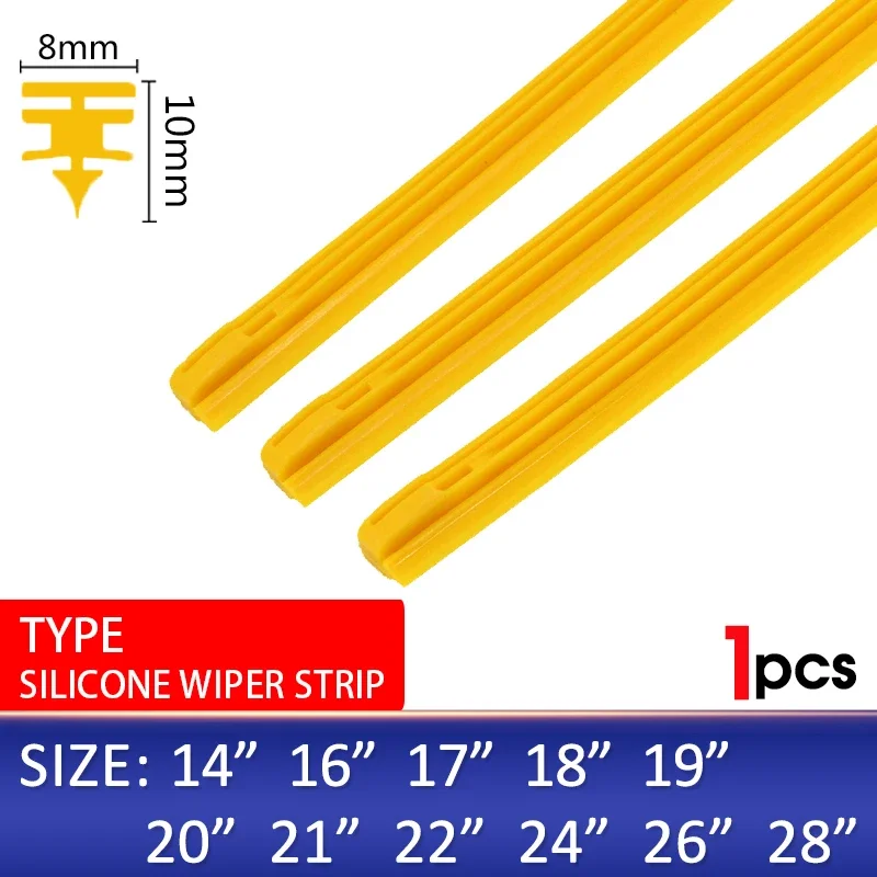 1PCS Car Wiper Blade Windscreen Yellow Silica Gel Replacement Strip Refill 8MM 14