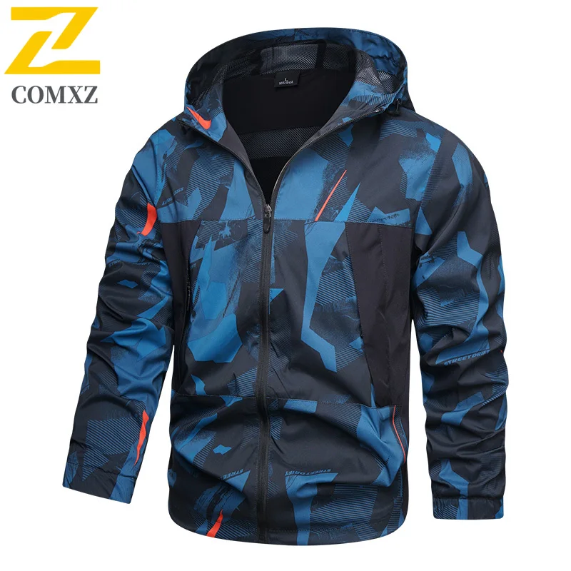 Outdoor Windbreaker Jackets Men's 2025 Autumn Trendy All-match Waterproof Camouflage Jacket Casual Loose plus size Hooded Coat