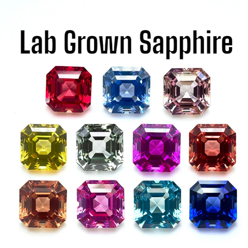 

New Czochralski Method Asscher Shape Lab Grown Sapphire Square Multiple Colour Gemstone Charms DIY for Jewelry Making Material