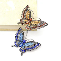 New Brazilian Fashion Blue Butterfly Brooch Rhinestone Coffee Color Insect Metal Pin Women Party Suit Jacket Jewelry Accessories