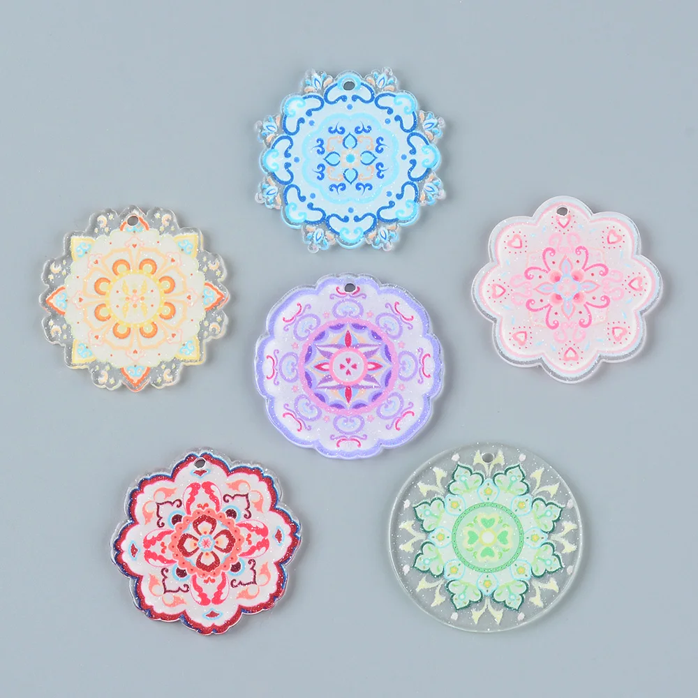 12 PCS of painting charm creative acrylic colorful circular bohemian style necklace pendant DIY production accessories