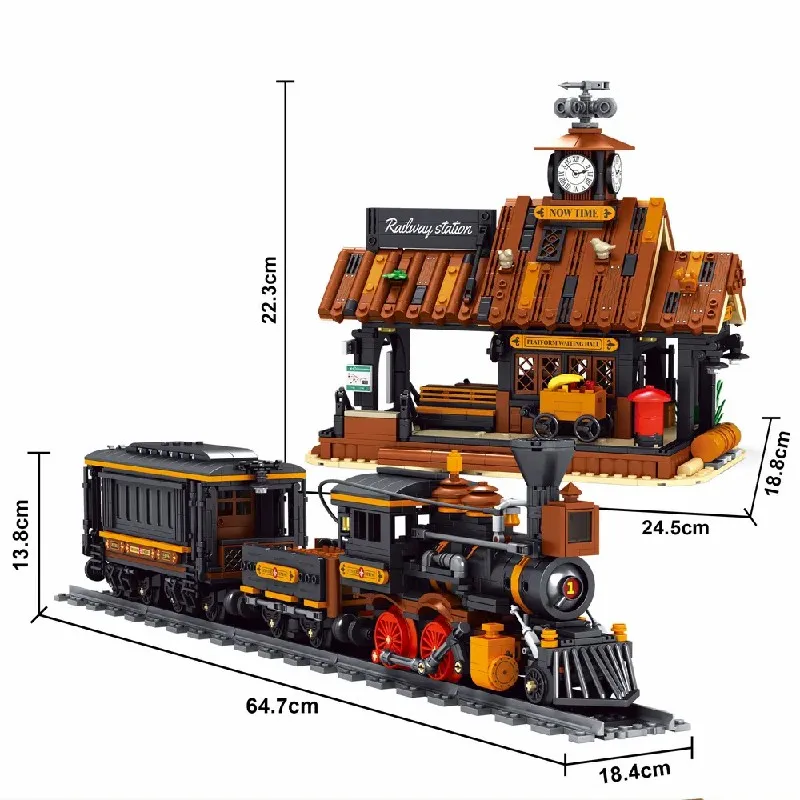 Cowboys estação ferroviária casa blocos de construção modulares cidade americana vista arquitetura tijolo modelo kit adultos presente do miúdo 2640 pçs