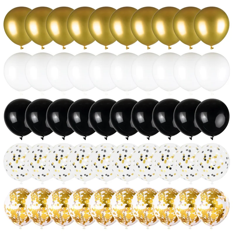 ABJO-100Pc Gold Black And White Balloons With 12In Metallic Gold And Black Confetti Balloons For Class Of Graduation Ceremony