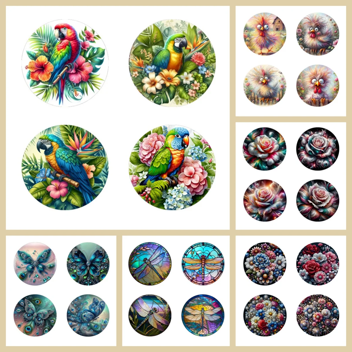 4 anti-slip and heat-insulating wooden coasters with animal/floral patterns, suitable for kitchen and office festival gifts