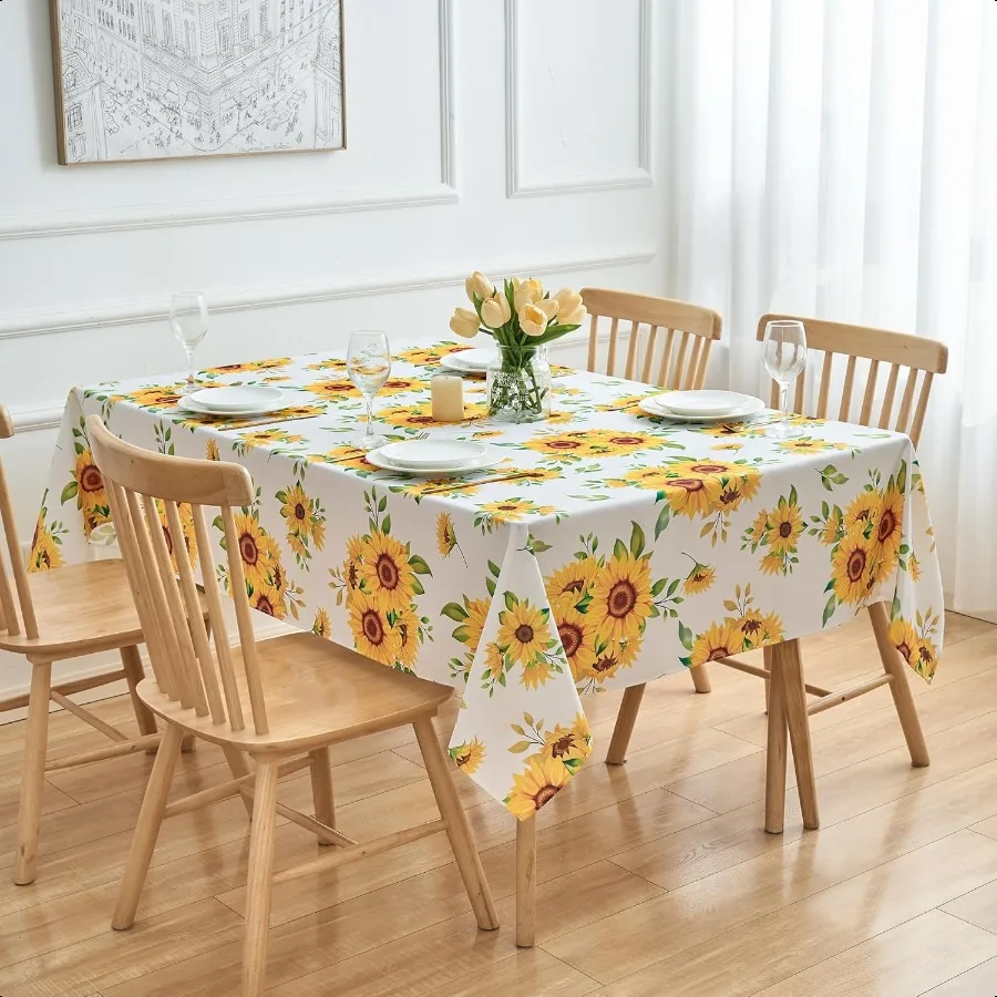 

Suower Tablecloth Rec Floral Table Cloth 60 x 84 Oblong Polyester Farmhouse Flower Table Cover Spring Summer Washable Waterpro