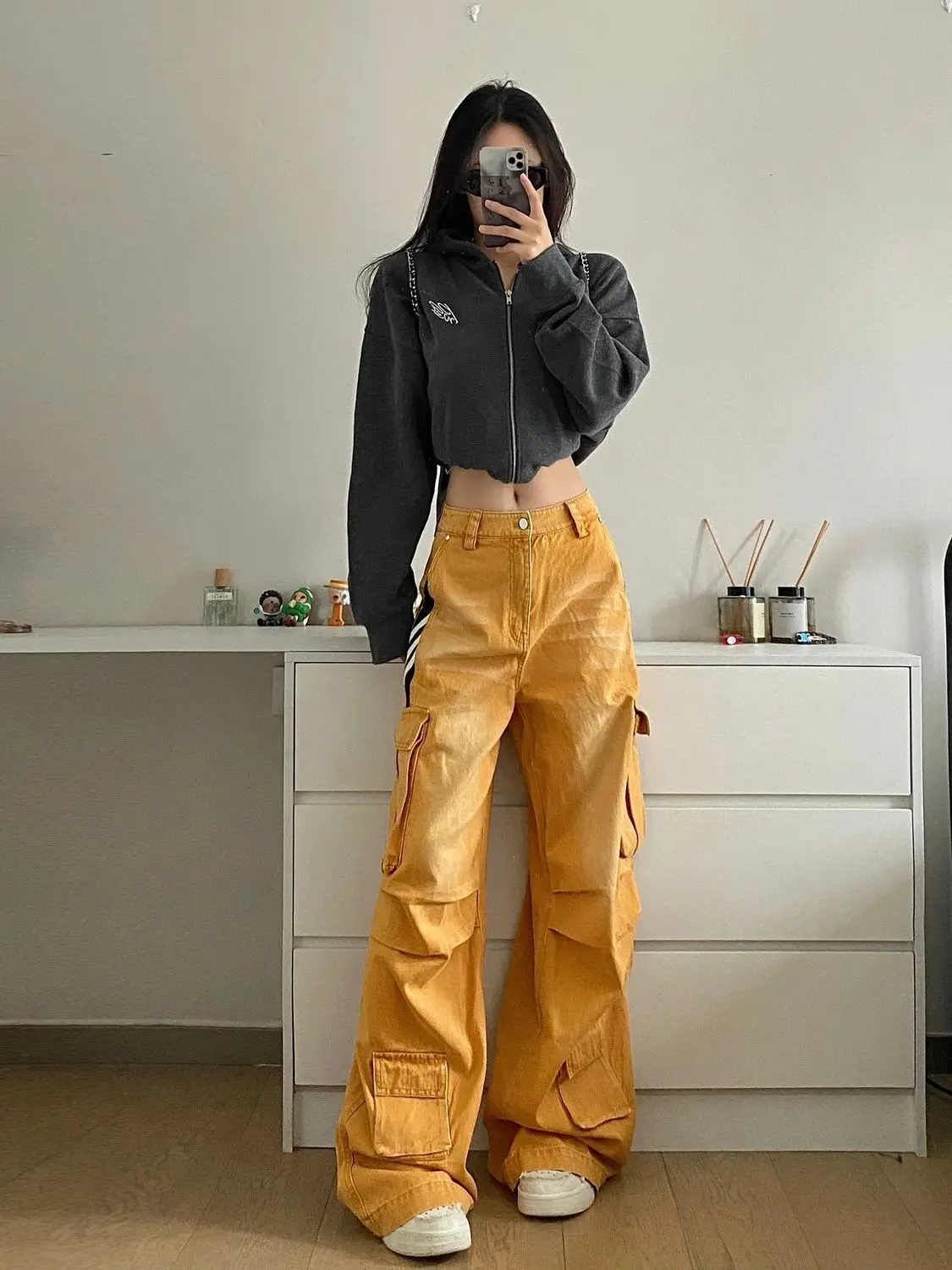 Overalls Multiple Pockets Streetwear Style Fashion Straight Vintage High Waist Jeans Women Retro Wide Baggy Y2K Denim Trouserove