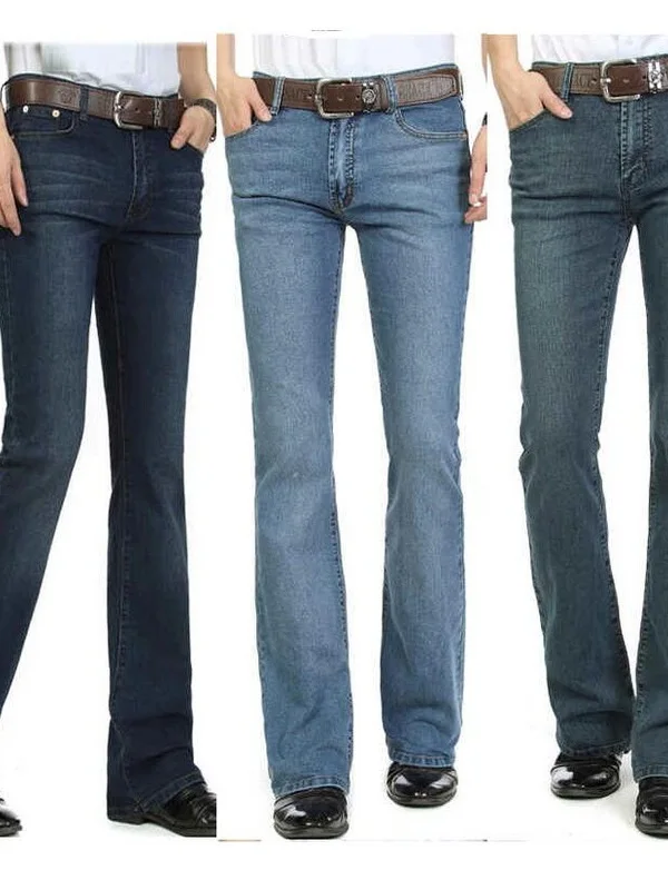 

Mid-Rise Stretch Fit Flared Jeans Men's Slimming Bell Bot Denim Pants Casual Spring Autumn Youthful Sle mid Waist Elastic