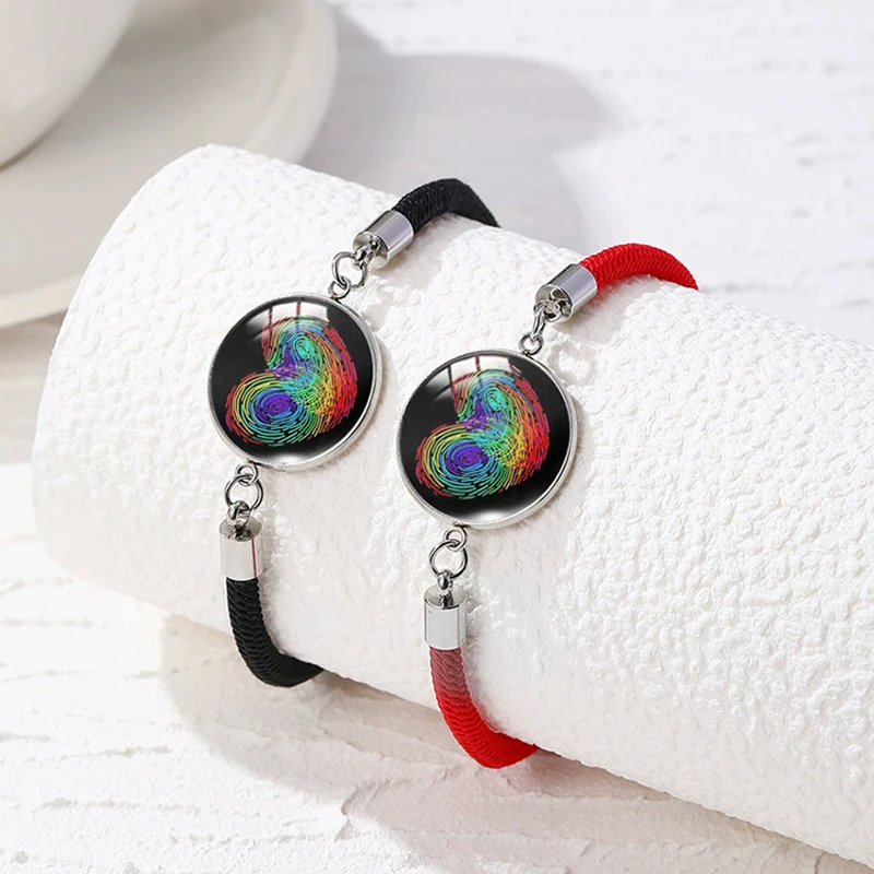 2 قطعة حبل أسود أحمر LGBT سوار قوس قزح الحب القلب مثلي الجنس مثليه فخر أساور للأزواج مجوهرات #4