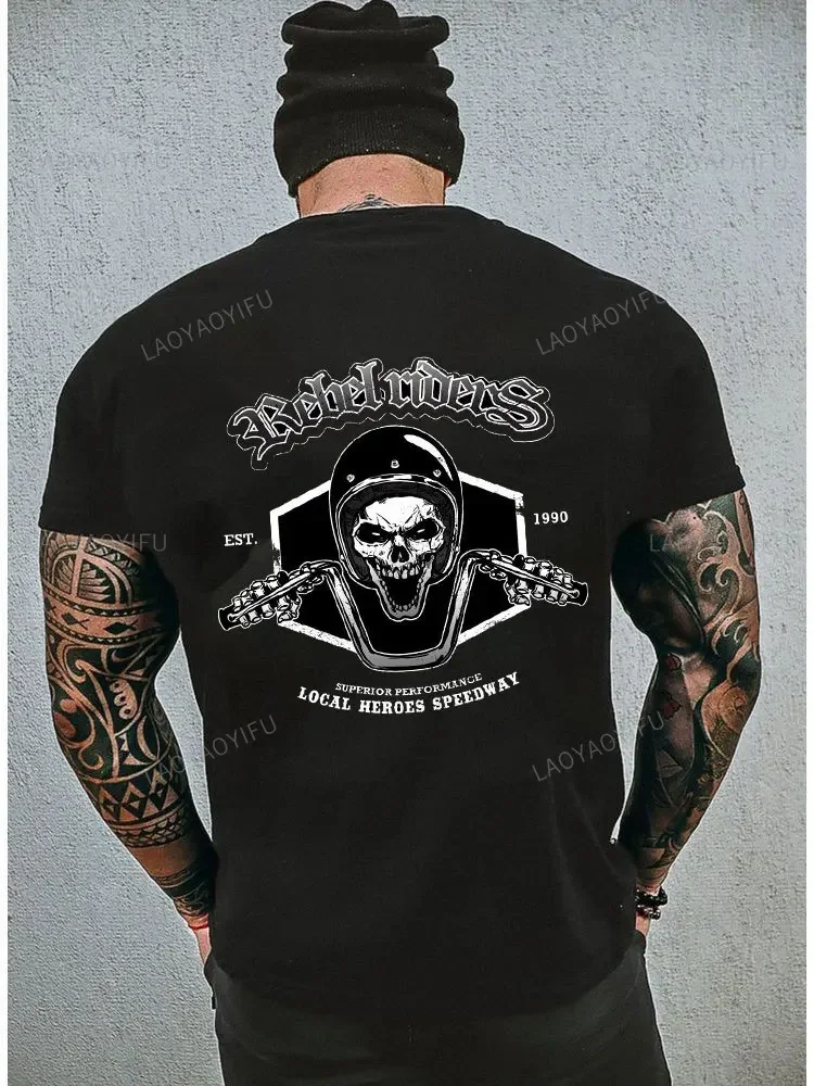 Old School Biker Cotton T Shirt Iron Cross T-Shirt Skull Tee Hot Rod Skull TShirt Custom Aldult Teen Unisex Digital Printing Tee