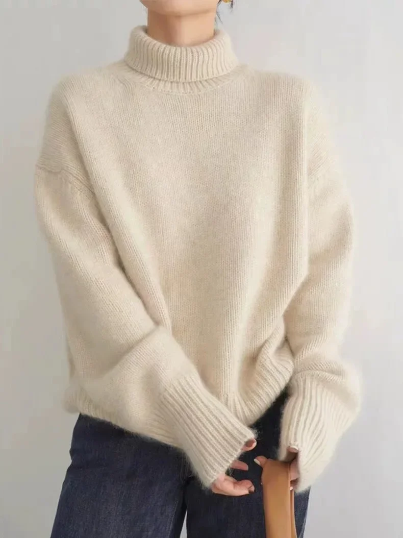 Turtleneck   Women\'s Loose Sweater Thickened Autumn and Winter Wool Sweater Jumper Lazy Base