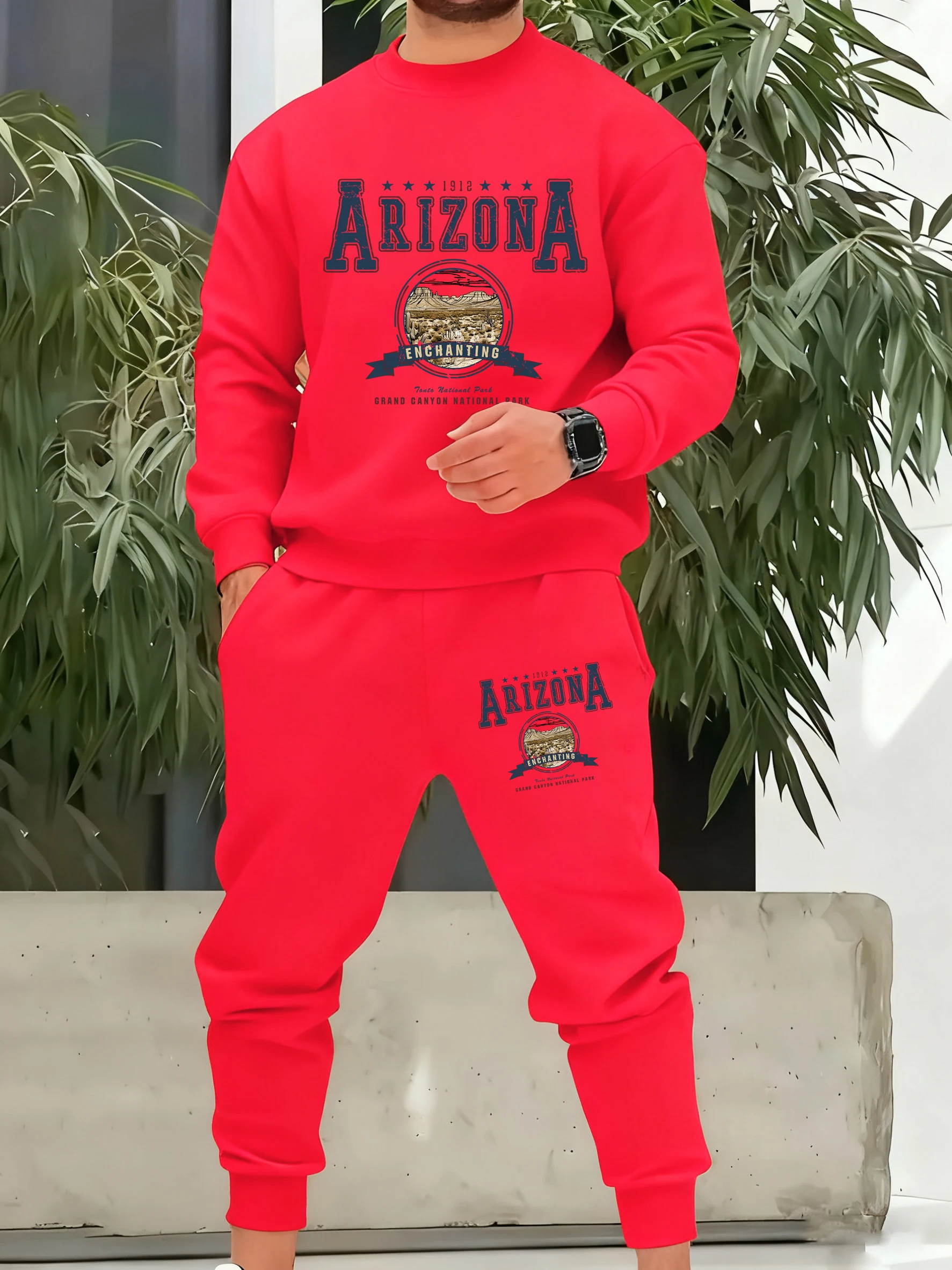 

Arizona Enchanting Prints Men Sportsuit Warm Loose Trendy Pants Casual Fleece Sportset Autumn Male Vintage Basics Clothing