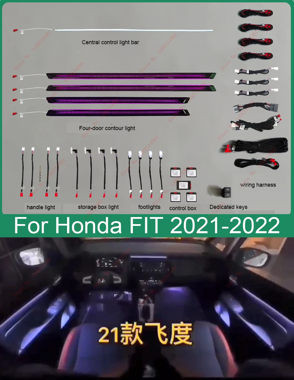 

Atmosphere Light Fit for Honda Fit 2014-2022 LED Footwell Central control lamp Piano Black Style Full car Ambient Lamp