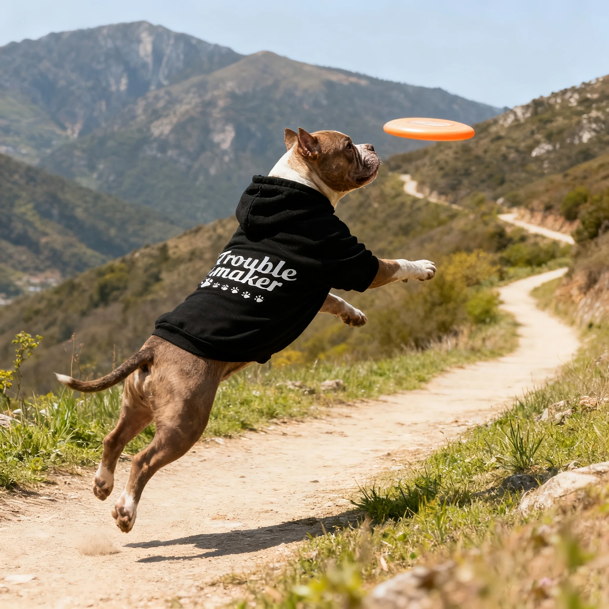 3XL~8XL Trouble Maker Hunde-Kapuzenpullover, Winter-Haustierjacke mit Kapuze und Pfotenabdruck und „Trouble Maker“-Text, weiche Pfotenkragen-Ärmel