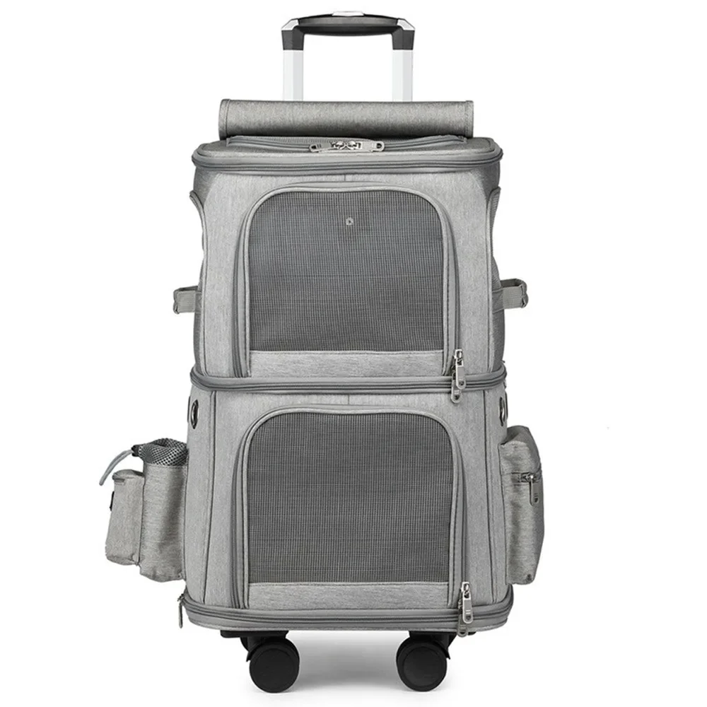 Pets Trolley Case Cat Dog Travel Bag Suitcase Luggage Collapsible 4 Wheel 2 Layer Storage Box Breathable Handbag Pet Stroller