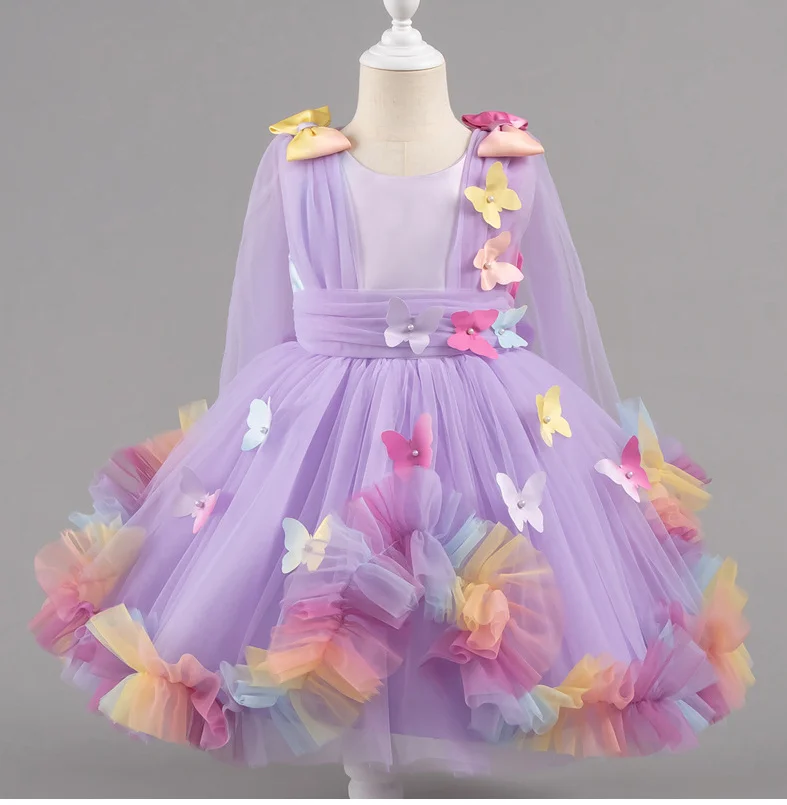 

Girls three-dimensional butterfly princess dress 1-5 Y baby Girls wedding colours sleeveless pearl bow tutu skirt carnival birt