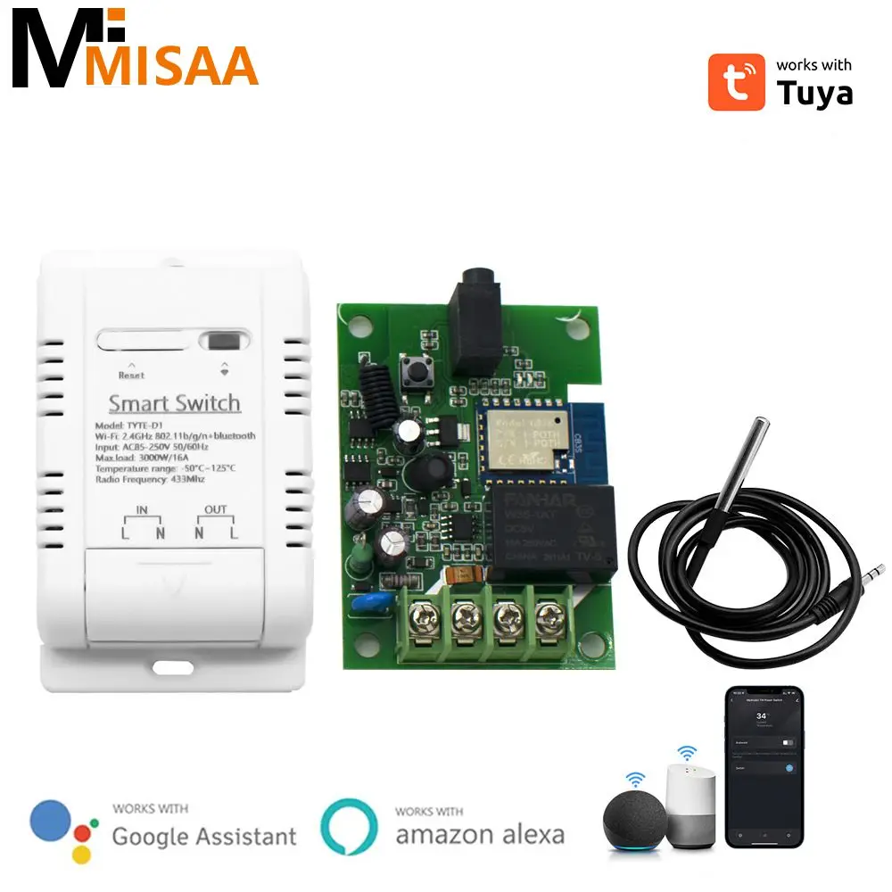 

Tuya Smart Home WiFi/RF Switch With Temperature Sensor Smart Thermostat Built-in Power Monitor For Alexa Assistant