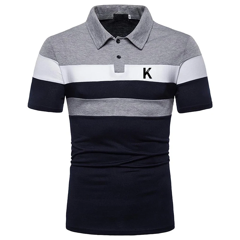 Letter K Print Men Summer Short Sleeve Casual Polo Shirt , Men Clothes Fashion Lapel Polo Shirt .