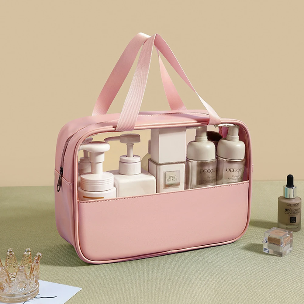 Anpassbare Name Neue TPU Transparent Make-Up Kulturbeutel frauen Große Kapazität Wasserdichte Handheld PU Lagerung Tasche PVC Make-Up Tasche – Detail 7