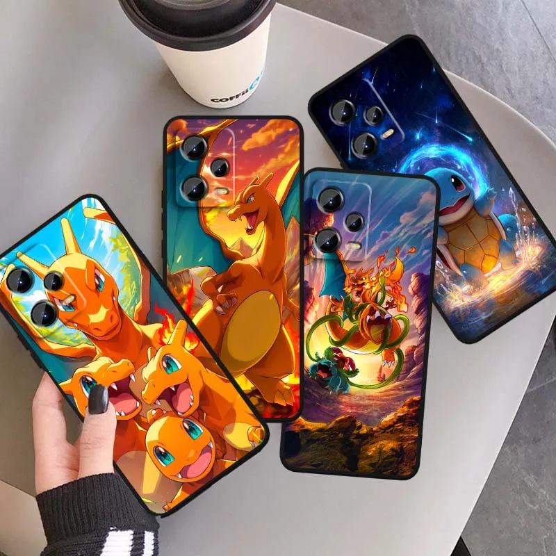 

P-Pokemon Popular Cartoon For Xiaomi Redmi Note 14 13 12 12S 11E 11 11S 11T Pro Plus 4G 5G Black Soft TPU Cover Phone Case