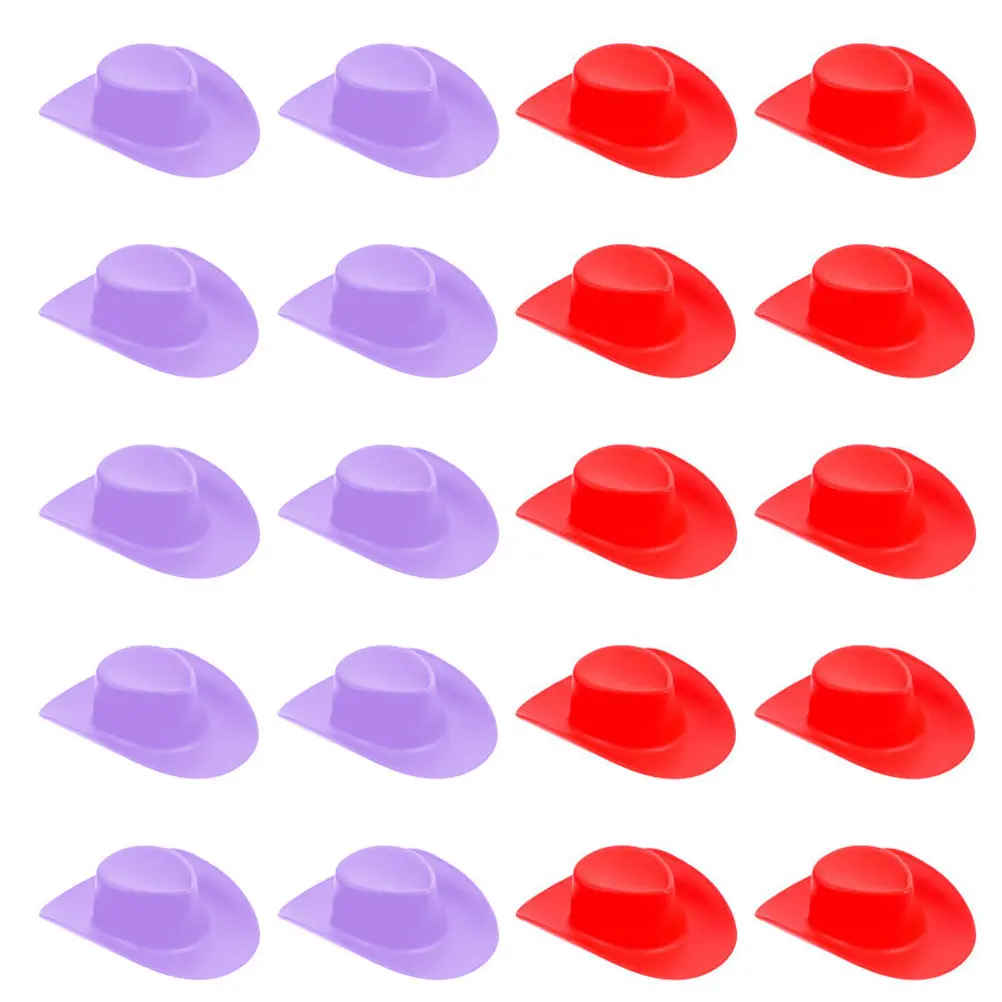 20 Stück Mini-Cowboyhüte aus Kunststoff, dekorative kleine Hüte zum Verkleiden, exquisites Design, glatte Oberfläche, dekorativer Mini-Hut