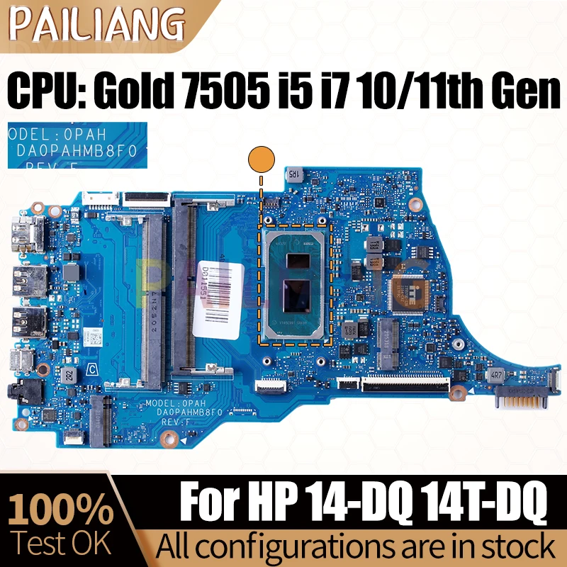 For HP 14-DQ 14T-DQ Notebook Mainboard DA0PAHMB8F0 M20689-601 M311366-601 Gold 7505 i5 i7 10/11th Laptop Motherboard Full Tested