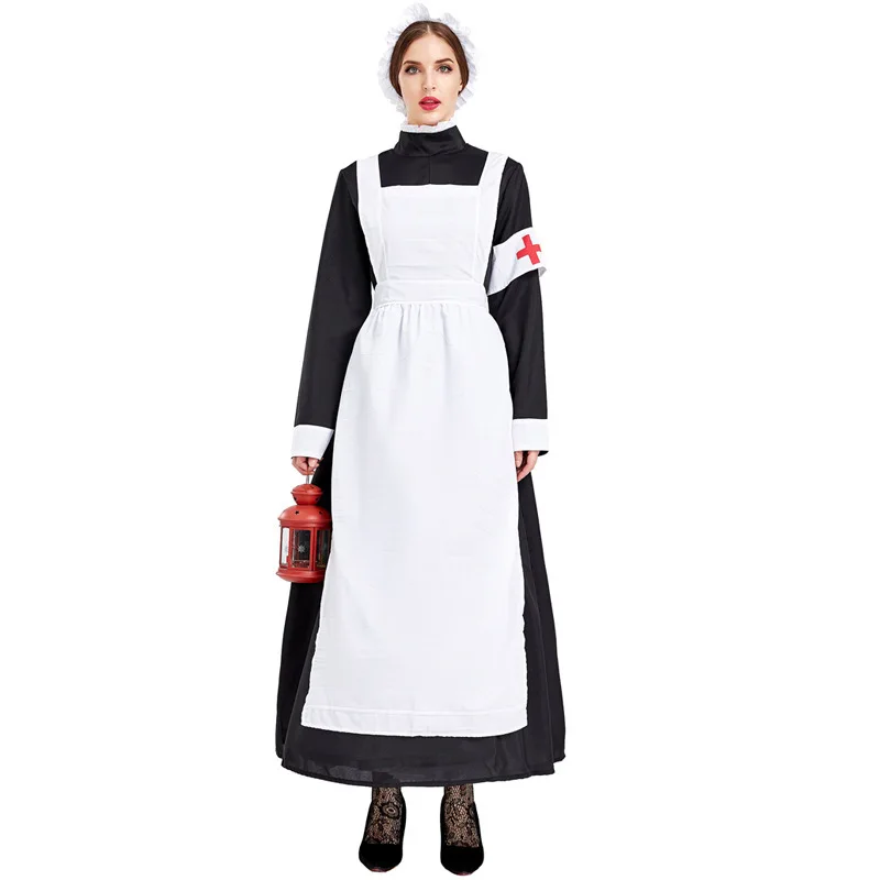 Victorian Era Women's Nurse Uniform Historical War Time Uniform Halloween Costume Adult Size Nursing Outfit Stage Performance