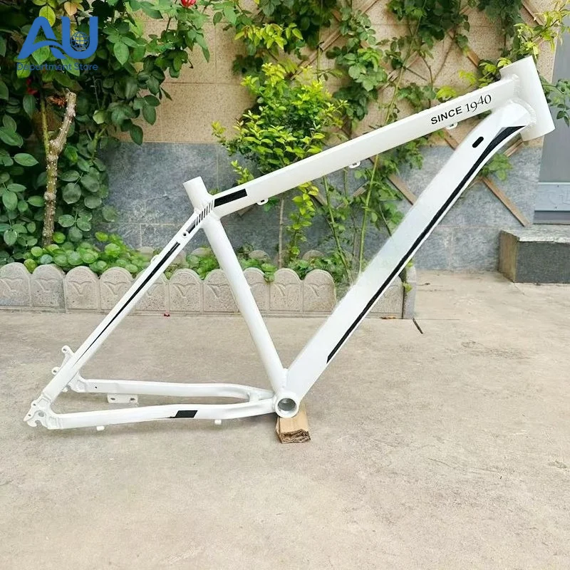 26-Inch mountain bike aluminum alloy disc brake frame, inner wiring straight tube frame, white with tail hook