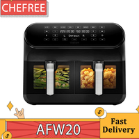 CHEFREE AFW20 Dual Air Fryer with Viewing Window 8L Family Sized Nonstick 8-in-1 Smart Programmes, Dishwasher Safe, Roast, Grill