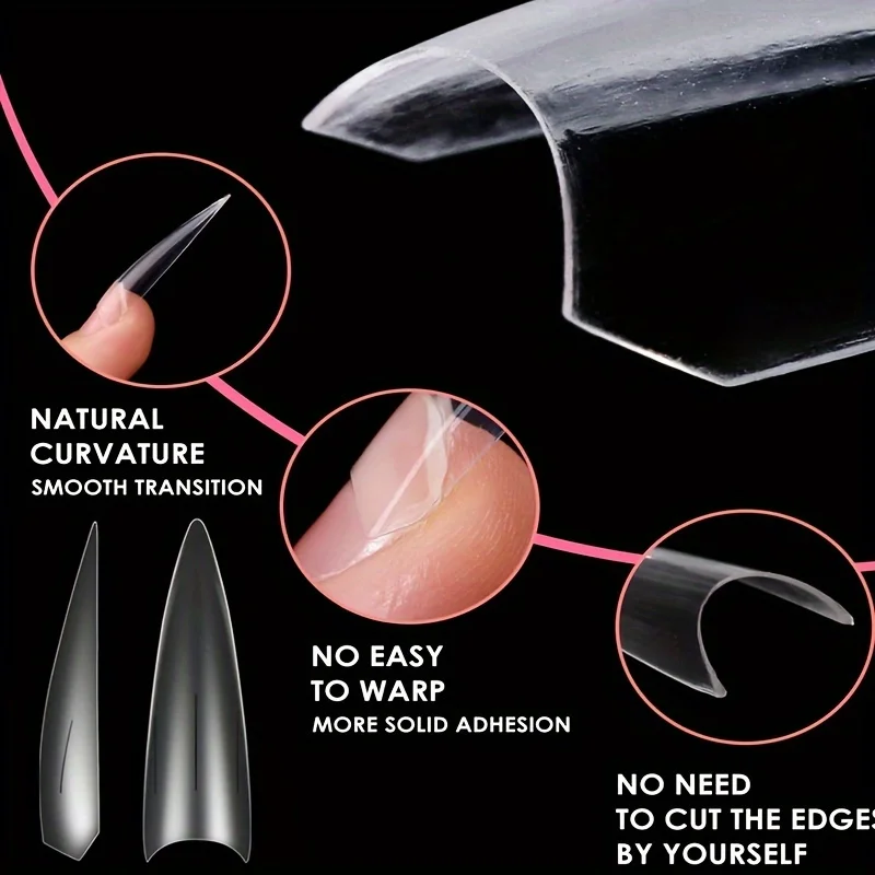 600Pcs Extra Long Coffin Nail Tip Tapered Acrylic Half Cover Nail Tip Fake Matte Nail Tip Soft Gel Pre-Formed Nail Extension Pus