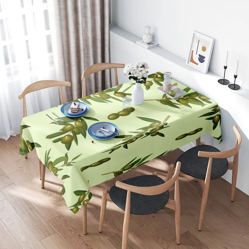 

Green Leaves Olive TableclothModern Style Home Decor, Dining Room Decoration 120cm x 180cm Kitchen Linen for Living Room Party S