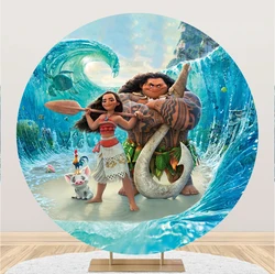 Fondali per feste Disney Moana di forma rotonda decorazioni di compleanno sfondo personalizzato decorazione di nozze parete Photozone per bambini