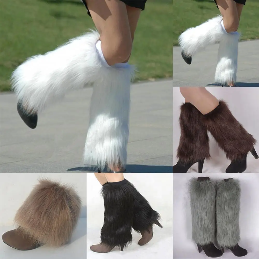 2024 Women's Artificial Fur Leg Warmers Japanese Lolita Autumn And Winter Black And White Knitted Socks Leg Warmers For Women