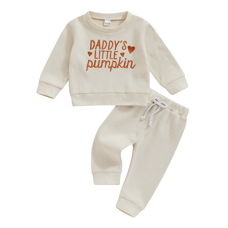 

Baby 2 Piece Outfit Letter Embroidery Long Sleeve Sweatshirt and Elastic Pants Set for Newborn Infant Fall Clothes