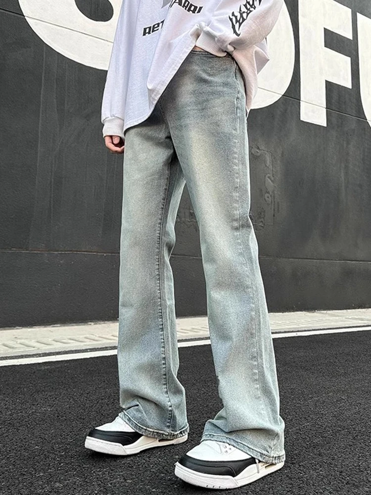 

Светло-голубые мужские джинсы 2024: Новые американские брюки в стиле High Street, зауженные, слегка расклешенные, прямые, молодежные, весенняя мода