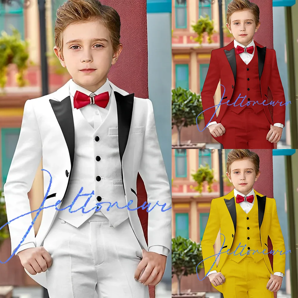 

Boys Tuxedo Wedding Outfit Fashion Kids Suit 3 Piece Set Jacket Pants Vest Custom 2-16 Years Old Formal Clothes