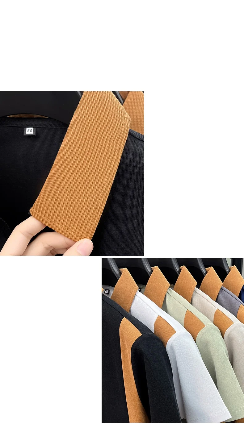 Hochwertiges Marken-Poloshirt aus Seide und Baumwolle mit kurzen Ärmeln bequemes atmungsaktives Herren-T-Shirt Sommer neue Mode Farbblockierung lässiges Oberteil – Detail 18