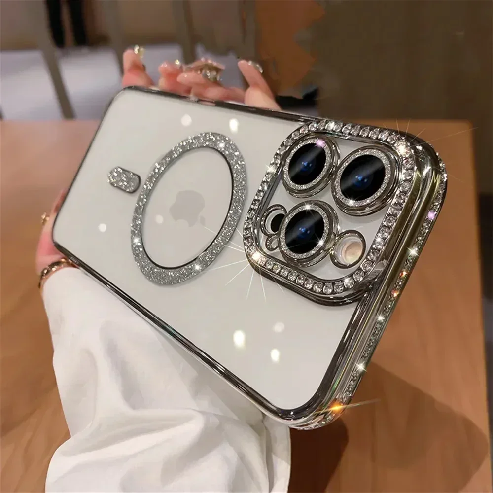 Neue, modische, glitzernde, transparente Hülle mit Diamant-Optik für iPhone 18 Pro Max, 17, 16, 15, 14, 13, 12 – magnetische Schutzhülle mit kabelloser Ladefunktion. – Detail 5